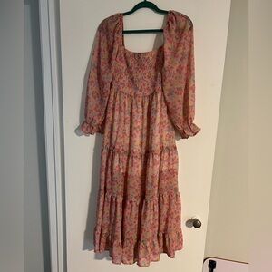 Pink Floral Midi Dress